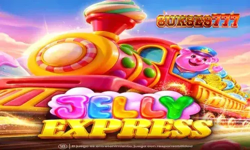 Tampilan visual cerah dan penuh warna dari slot Jelly Express dengan tema permen dan kereta api.